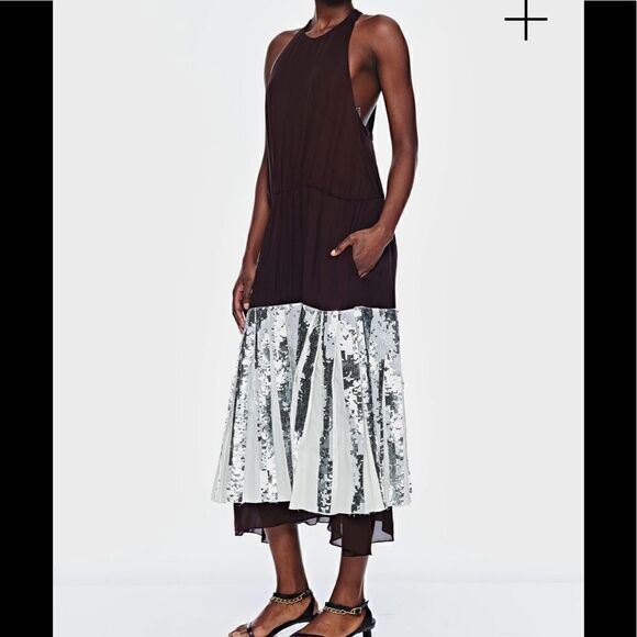 🔥💃Tibi Claude sequins layered halter silk Eve dress size 2 In black, NWT - Picture 10 of 10